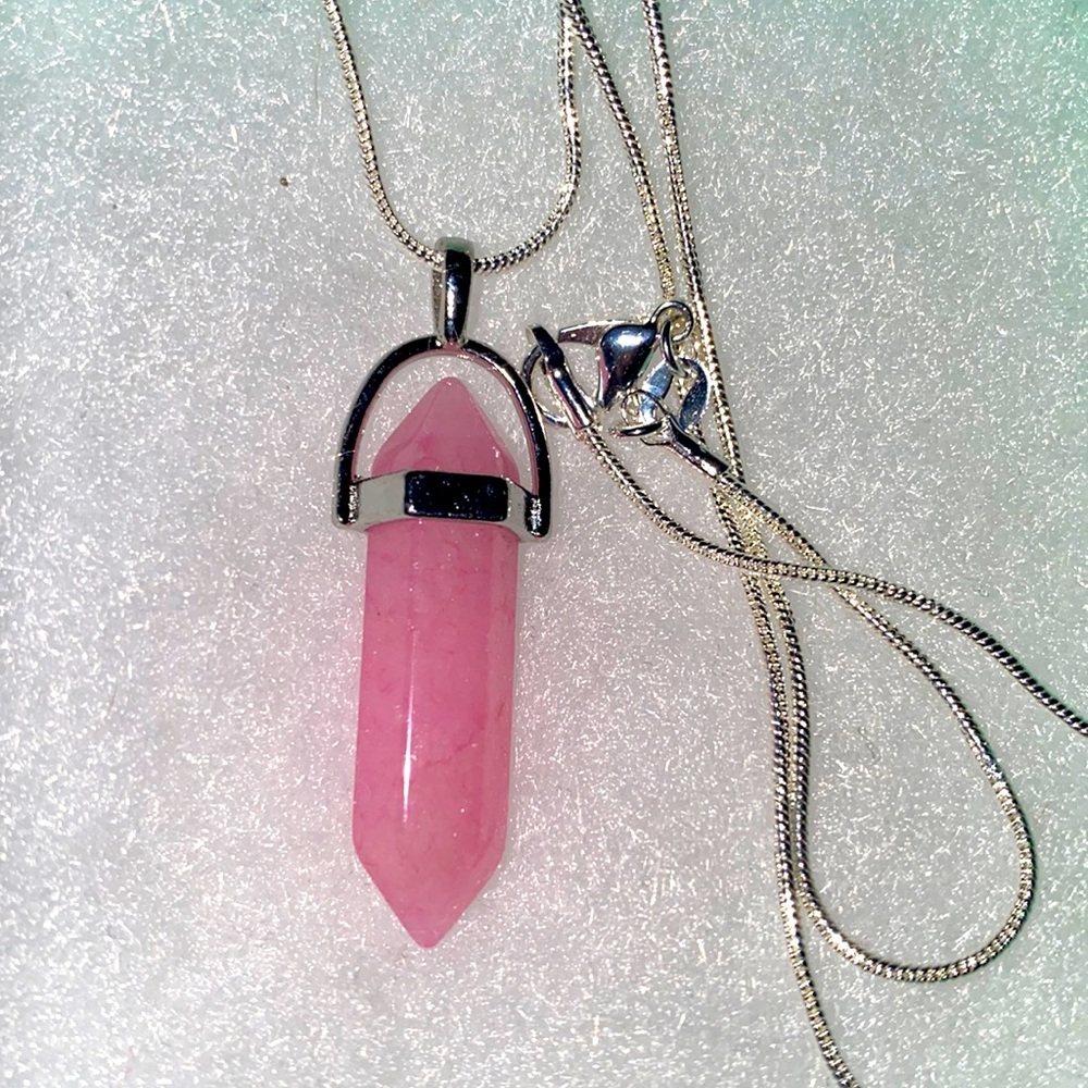 Boho Pink Quartz Sterling Silver Necklace 24”